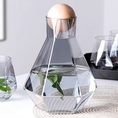 Crystal-Clear Beverage Pitcher & Tumbler Set with Geometric Faceted Design for Home Bar, Kitchen & Dining Room Entertaining