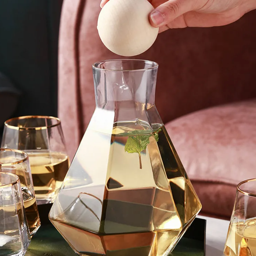 Crystal-Clear Beverage Pitcher & Tumbler Set with Geometric Faceted Design for Home Bar, Kitchen & Dining Room Entertaining