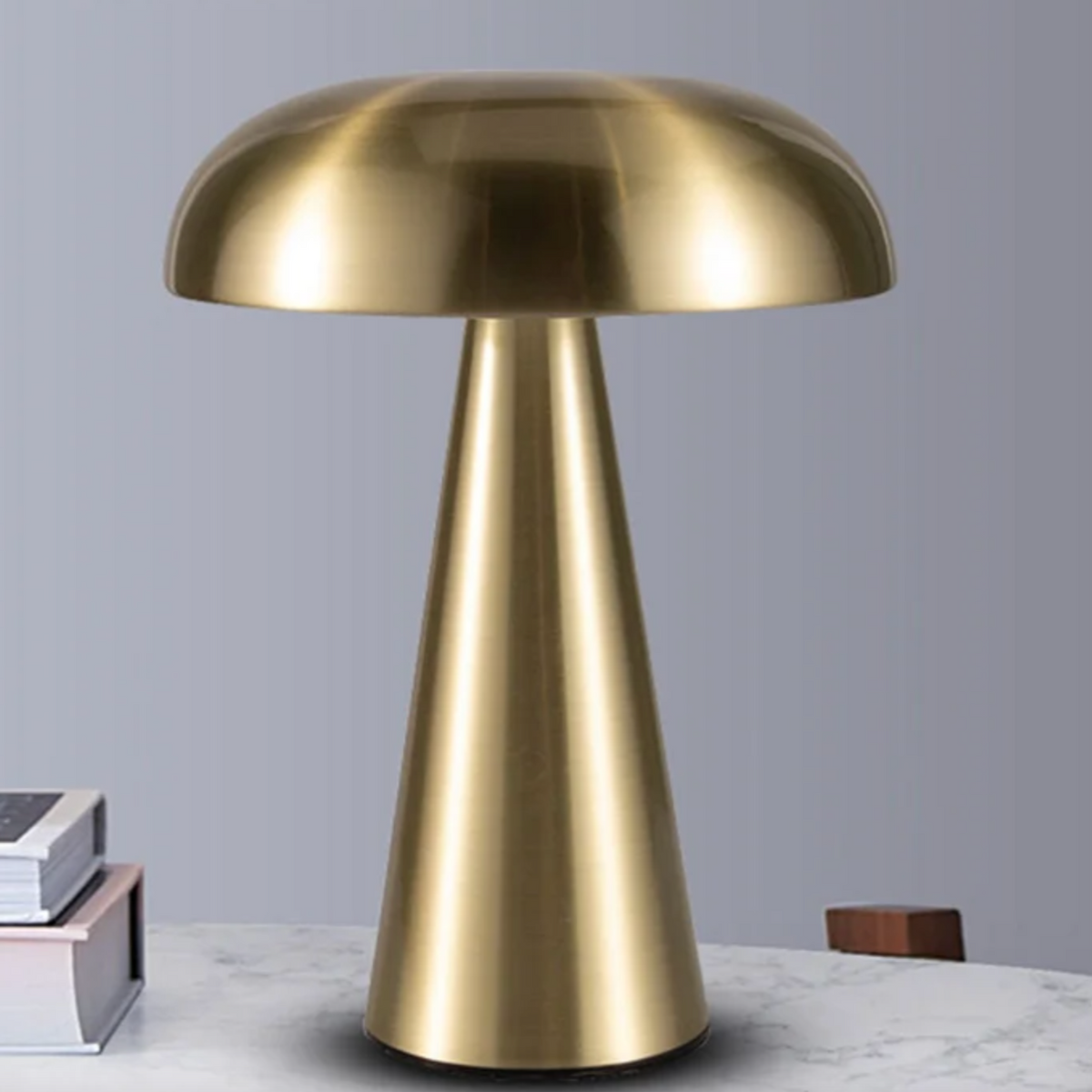 Rechargeable Mushroom LED Desk Lamp with Touch Control – 8 in Cordless Metal Nightlight – 3 Lighting Modes Warm Neutral Cool for Bedroom Off
