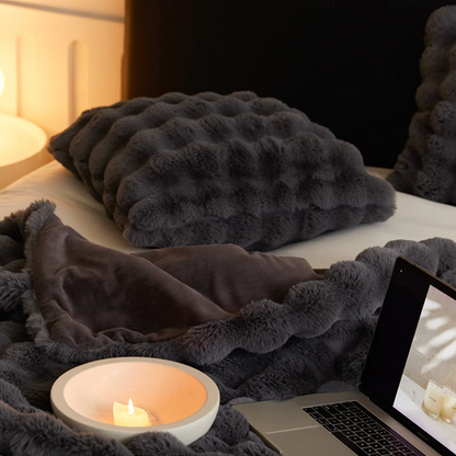 Plush Faux Fur Throw Blanket 63x79 Inches Soft Oversized Lap Coverlet for Sofa Bed Couch Lounge Chair Reading Nook Winter Warmth Home Accent