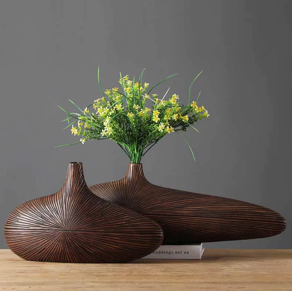 Handcrafted Desert-Inspired Elongated Decorative Bowl with Wood-Grain Texture for Modern Home Decor