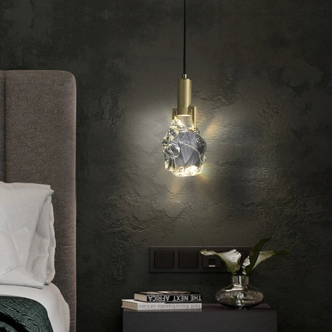 Hanging Fixture with Polished Copper & Faceted Glass Shade for Dining Room, Kitchen Island, Entryway