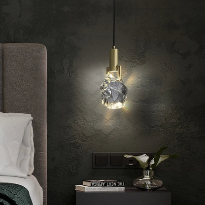 Hanging Fixture with Polished Copper & Faceted Glass Shade for Dining Room, Kitchen Island, Entryway