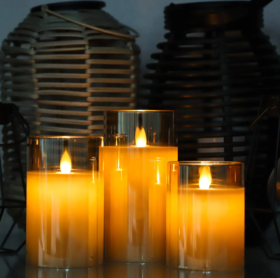 Battery-Operated LED Pillar Candles with Remote Timer Set of 3 Ivory Polypropylene 4-6 Inch Realistic Flicker Indoor Decor for Dining Room B