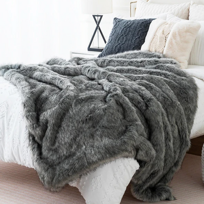 Plush Faux-Fur Accent Blanket 80×60 in Oversized Ultra-Soft Polyester Decorative Cover for Bedroom Sofa Chair Couch Neutral Tan Silver Brind