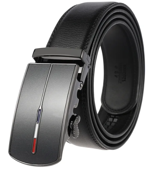 Ratchet Belt for Men 1.4 In Wide Genuine Cowhide Leather Automatic Buckle No Hole Adjustable Dress Belt for Office Business Formal Suits