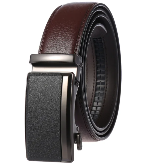Ratchet Belt for Men 1.4 In Wide Genuine Cowhide Leather Automatic Buckle No Hole Adjustable Dress Belt for Office Business Formal Suits