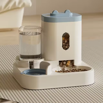 Dual Bowl Pet Feeding Station Gray Blue Pink Yellow 78 oz Food 34 oz Water Gravity Dispenser for Cats Small Dogs Kitchen Utility Room Living