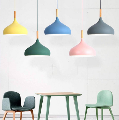 E27 Dome Pendant Fixture with Wood Trim – Adjustable Height Hanging Light for Kitchen Island, Dining Table, Bedroom – Minimalist Nordic-Insp