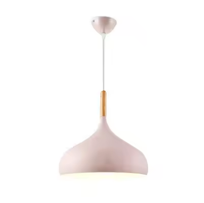 E27 Dome Pendant Fixture with Wood Trim – Adjustable Height Hanging Light for Kitchen Island, Dining Table, Bedroom – Minimalist Nordic-Insp