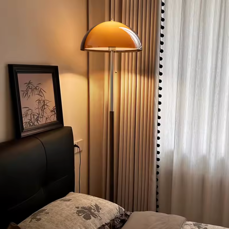Rustina | Modern Floor Lamp with Retro Amber Dome | Elegant Lighting for Cozy Spaces