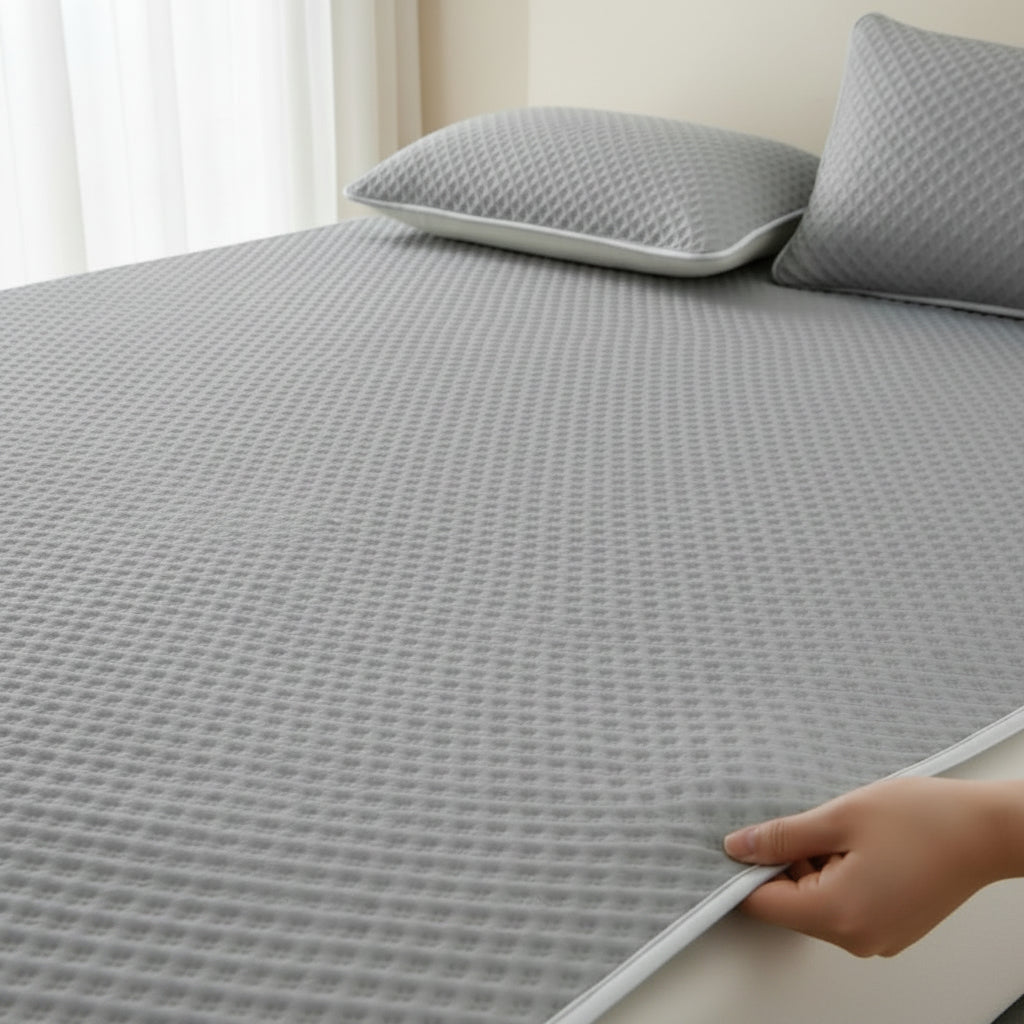 Foldable Cooling Sleep Mat for Summer – Breathable Waffle Texture Bed Pad with Soft Touch Surface – Portable Bedding Topper for Hot Weather
