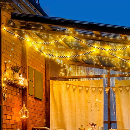 Solar LED String Lights 16 ft Hemp Rope 100 Bulbs 8-Color Modes Outdoor Garden Patio Deck Waterproof Auto On/Off for Backyard Party Wedding