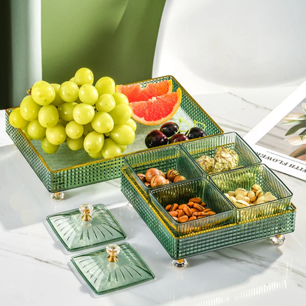 Rotating Serving Tray with Compartments for Appetizers Candy Nuts Dry Fruit Entertaining Parties Hosting Guests Kitchen Organization Table C