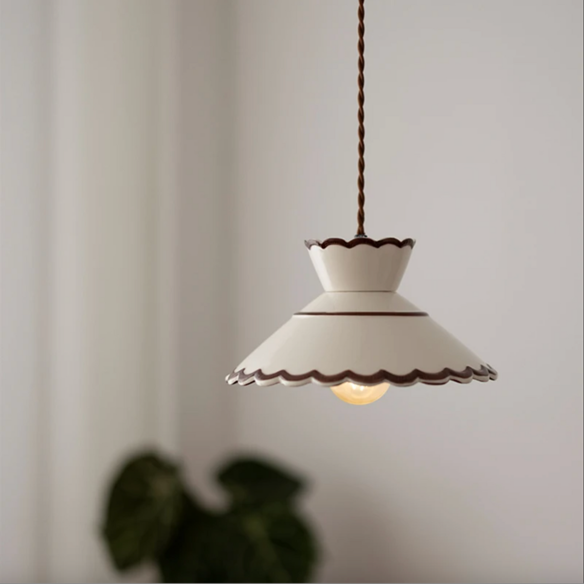 Ceramic Hanging Light Fixture with Unique Floral Designs for Kitchen, Dining Room, Cafe | Artisan Crafted Copper Hardware Pendant Lamp