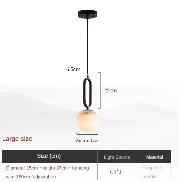 Stone Hanging Light Fixture Natural Marble Pendant with Copper Detail Black Gold for Kitchen Island Dining Room Bedroom Hotel Lobby Modern M