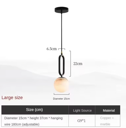 Stone Hanging Light Fixture Natural Marble Pendant with Copper Detail Black Gold for Kitchen Island Dining Room Bedroom Hotel Lobby Modern M