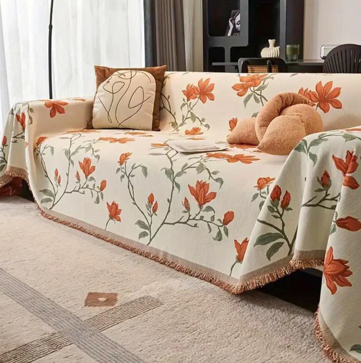Viva Floral Sofa Cover - Durable Chenille, Elegant Vintage Design