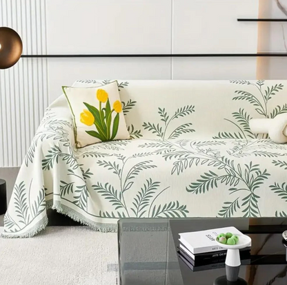 Natura Chenille Sofa Cover - Cotton Blend, Non-Slip, Stylish Tassels