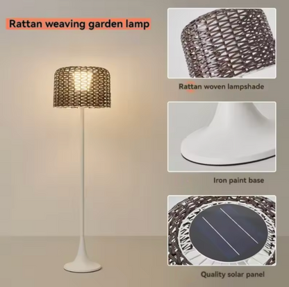 Elegant Solar Outdoor Floor Lamp with Integrated LED & Woven Shade for Ambiance