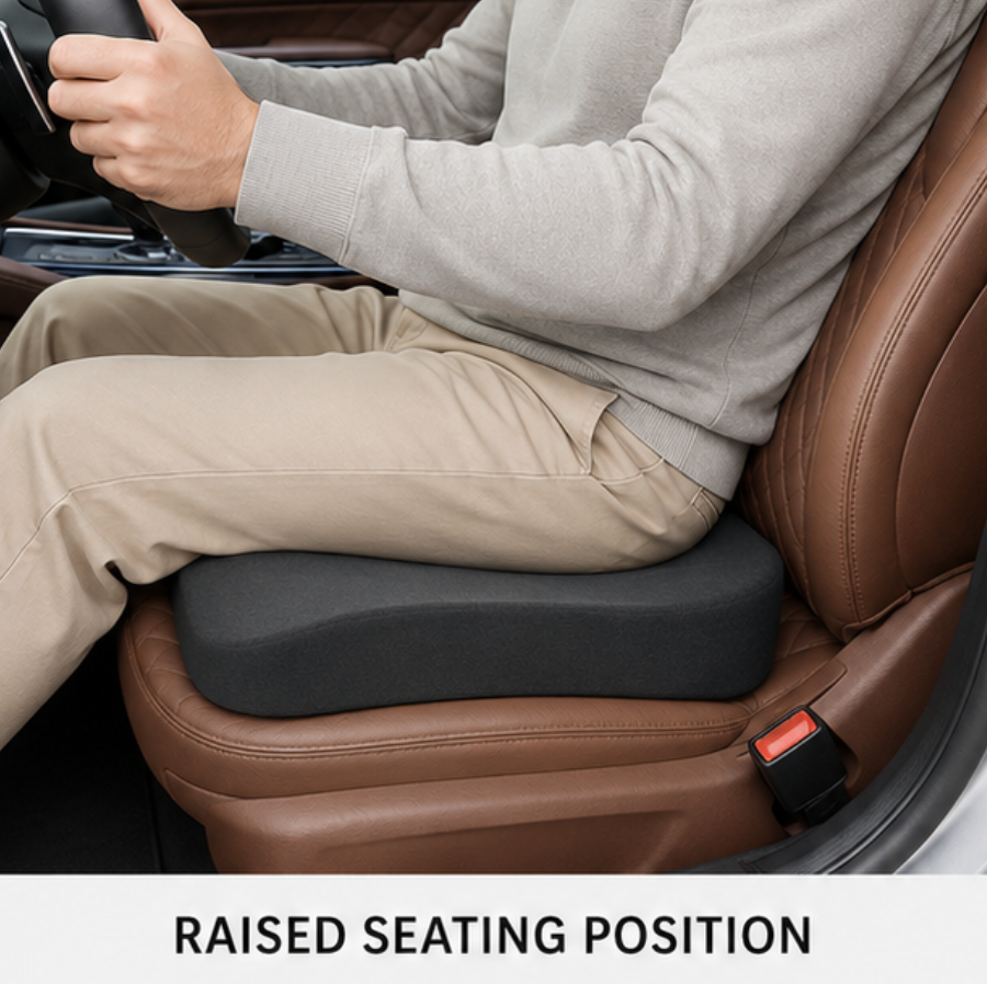 Wedge Car Seat Cushion with Memory Foam for Better Driving Visibility and Posture Support