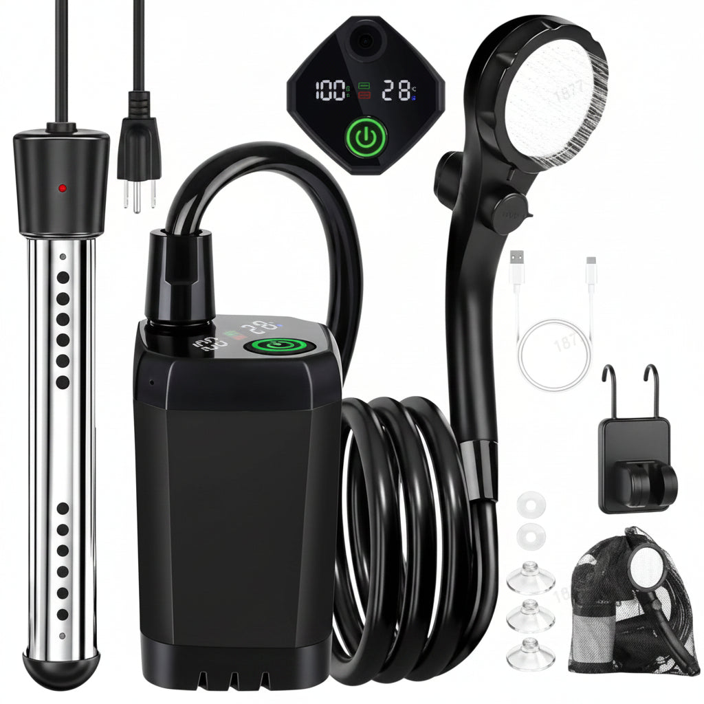 AQUAFLOWX – Portable Camping Shower Pump with Digital Display
