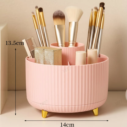 COSMETIC SPIN – 360° rotating makeup organizer with compact multi-slot storage for brushes, cosmetics, and daily essentials
