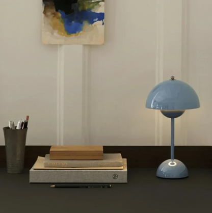 Metal Touch Desk Lamp with 3-Way Dimmer | Adjustable LED Reading Light for Bedroom Office | Compact Nightstand Lighting | Blue Scandinavian