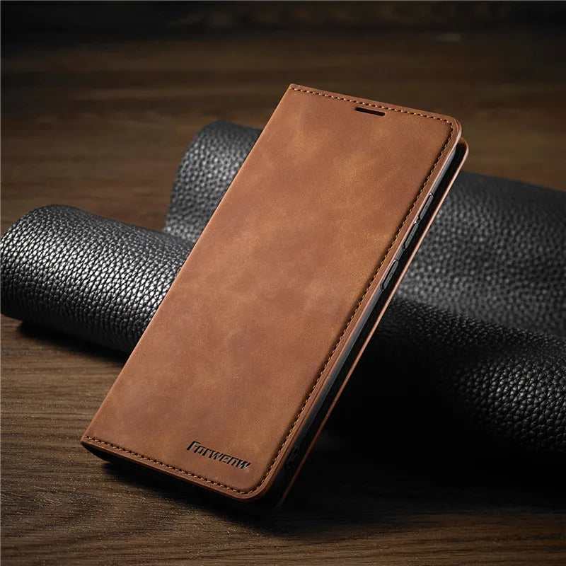 Magnetic Leather Folio Case for iPhone – Full-Body Protection with Snap Closure