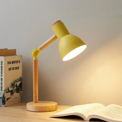 Swivel Wood Task Lamp with Metal Shade for Desks & Nightstands – E27 Socket Adjustable Reading Light