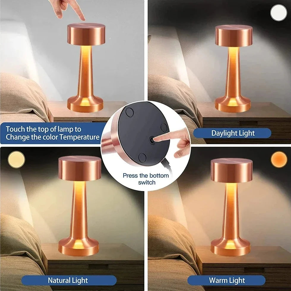 Rechargeable LED Desk Lamp with Touch Control – 3 Color Temperatures, Cordless Metal Task Light, 12-Hour Battery Life for Bedroom, Office, W