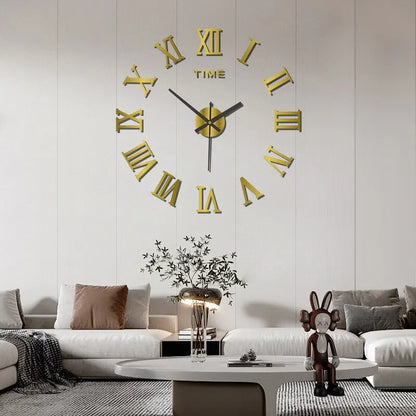 DIY 3D Roman Numeral Timepiece 16 Inch Self-Adhesive Acrylic Numbers Mirror Finish for Bedroom Office Living Space Home Decor No Drilling Ne