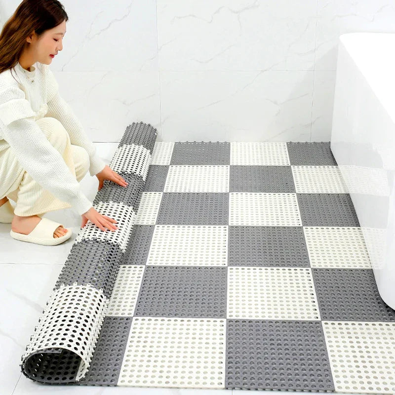 Interlocking Rubber Bathroom Tiles 12x12 inch Anti-Slip Waterproof Flooring for Wet Surfaces Shower Tub Entry Modular Safety Mats