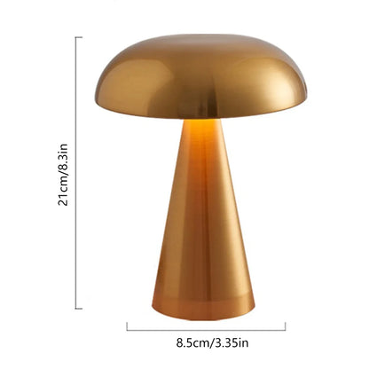 Rechargeable Mushroom LED Desk Lamp with Touch Control – 8 in Cordless Metal Nightlight – 3 Lighting Modes Warm Neutral Cool for Bedroom Off