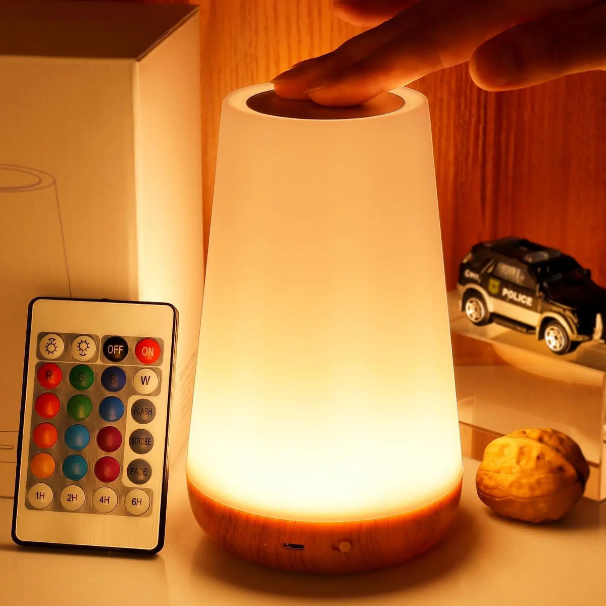 Touch-Control Color-Changing Table Lamp with Remote – 13 RGB Colors, 5 Brightness Levels, Cordless Rechargeable Ambient Nightstand Light