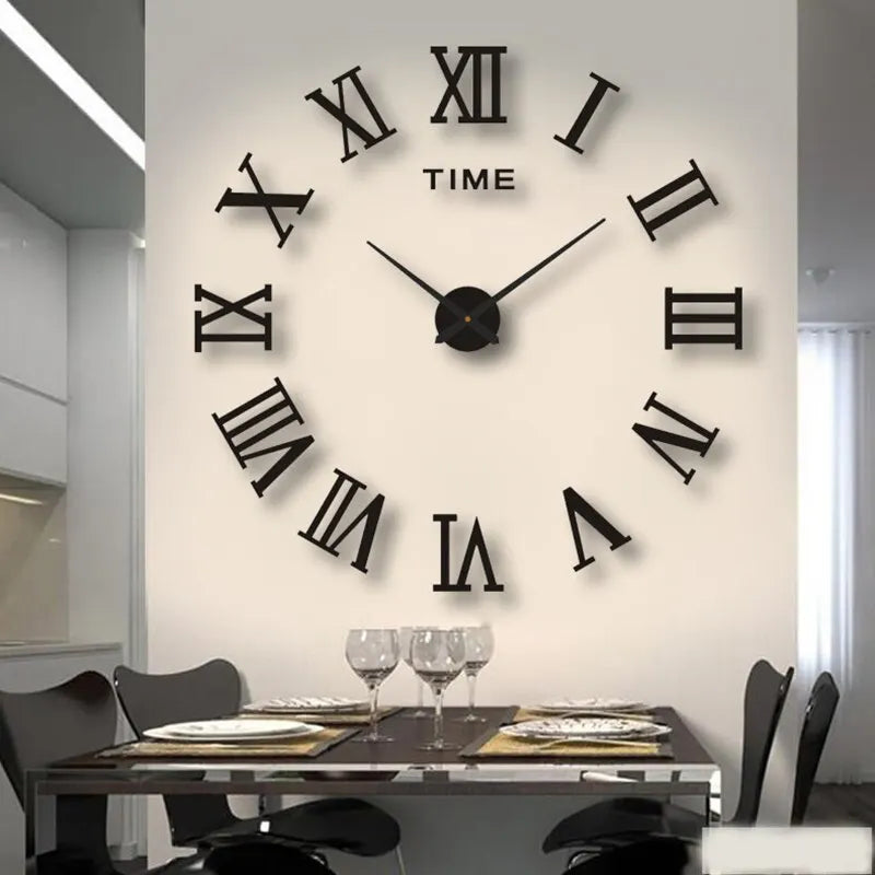 DIY 3D Roman Numeral Timepiece 16 Inch Self-Adhesive Acrylic Numbers Mirror Finish for Bedroom Office Living Space Home Decor No Drilling Ne