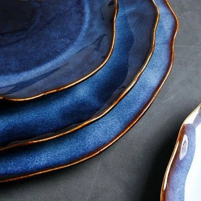 Handcrafted Bone China Dinnerware Set 4-Piece Collection Artisan Ceramic Plates Microwave Dishwasher Safe for Dining Room Kitchen