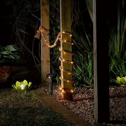 Solar LED String Lights 16 ft Hemp Rope 100 Bulbs 8-Color Modes Outdoor Garden Patio Deck Waterproof Auto On/Off for Backyard Party Wedding