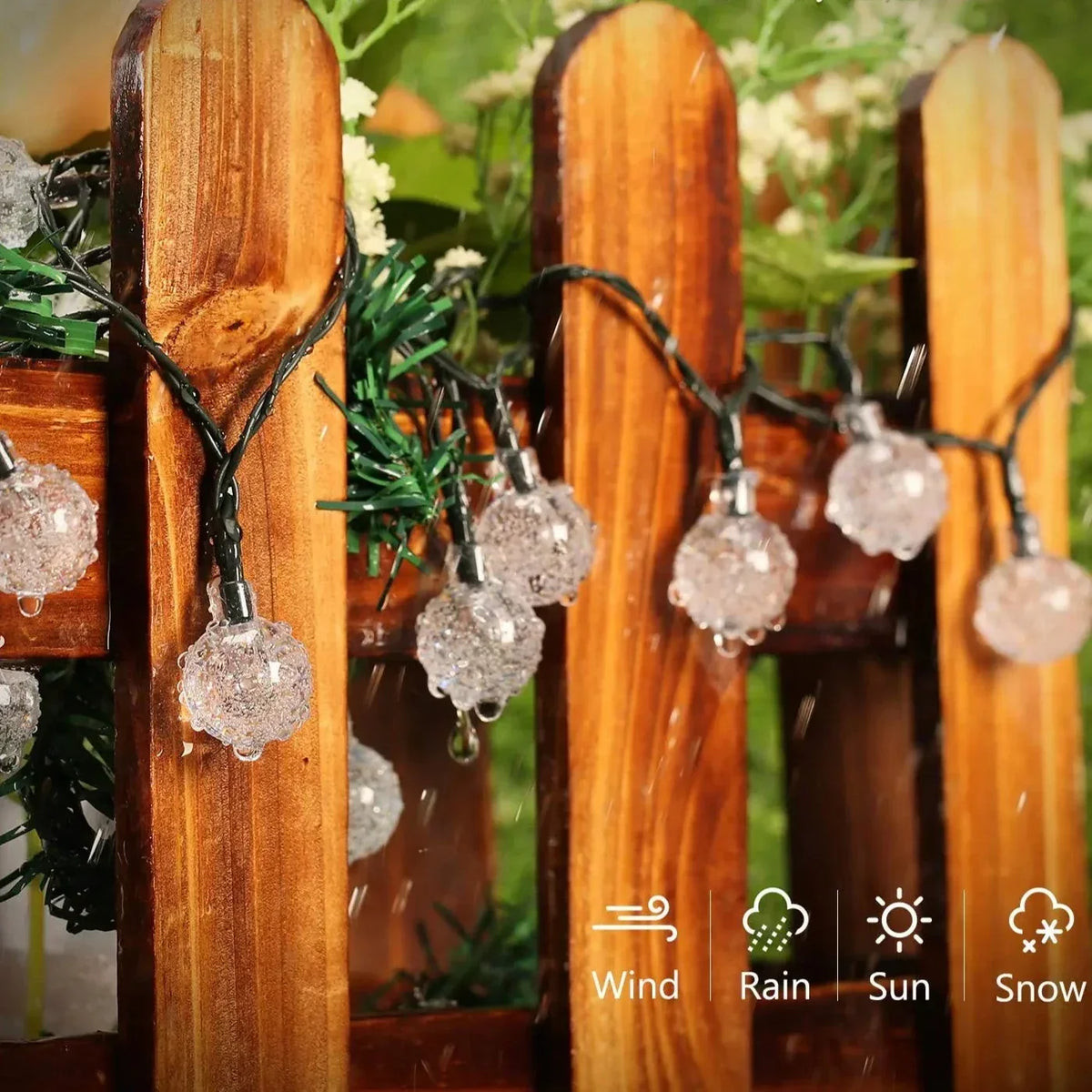 Outdoor LED String Lights Solar Powered Waterproof Decorative Yard Lighting 30 ft for Patio Garden Deck Backyard Pathway Landscape Accent