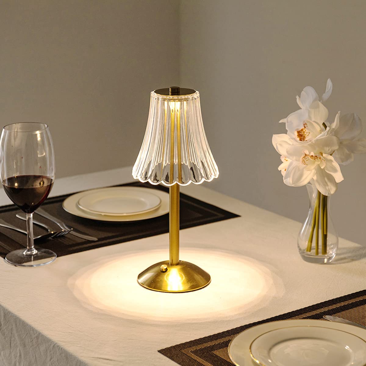 Gold Crystal Rechargeable Touch Dimmer Nightstand Lamp 9 in for Bedside Reading Desk Lighting Warm Cool White USB-C Powered Small Decorative