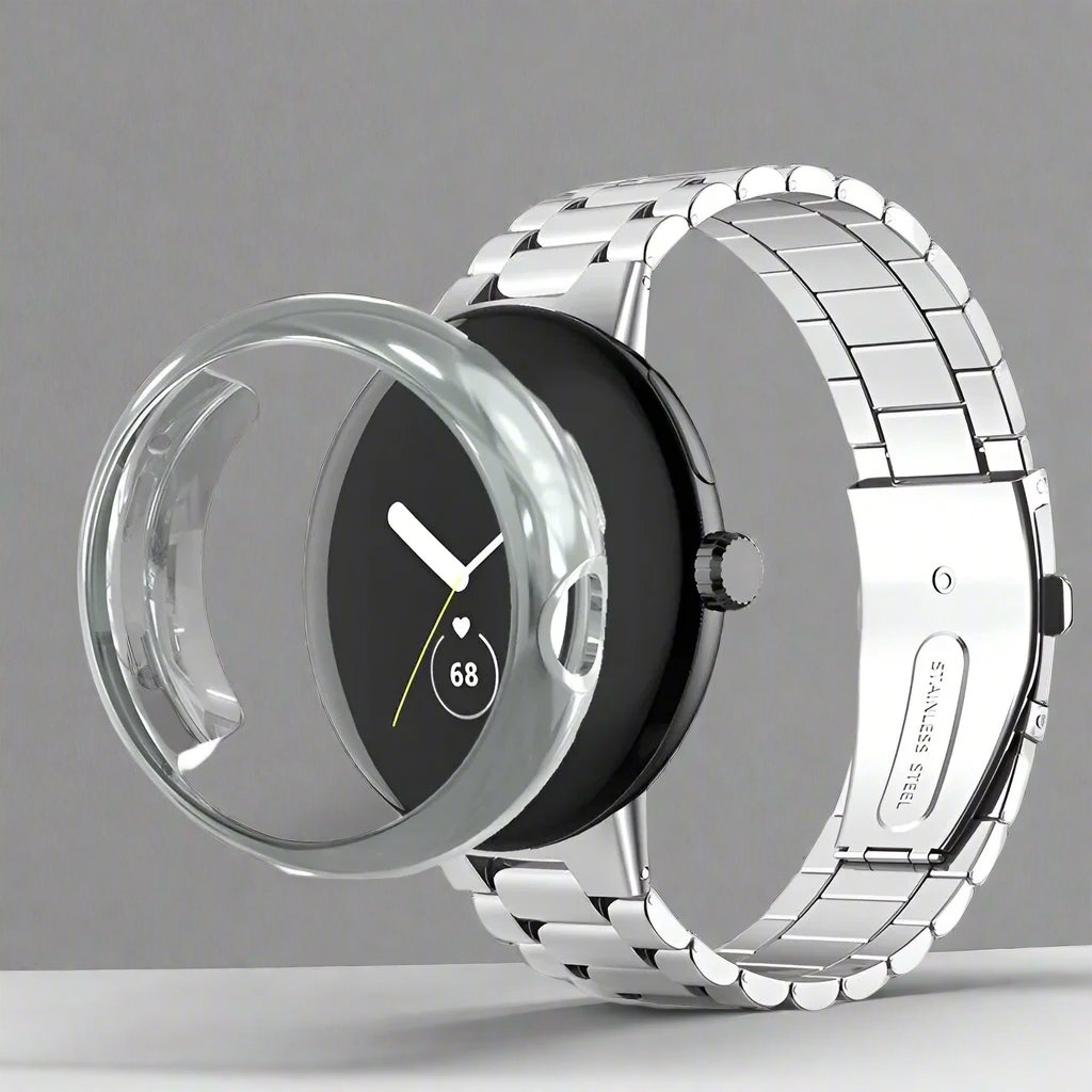 Metal Bracelet Watch Band with Protective Case for Pixel Watch – 41mm & 45mm Compatible Stainless Steel Strap Kit