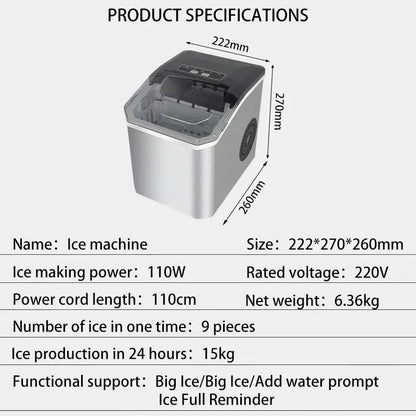 Countertop Ice Machine 33 lb Daily Output Stainless Steel Fast Cube Maker Self-Cleaning for Home Bar Kitchen Office Small Appliance Portable