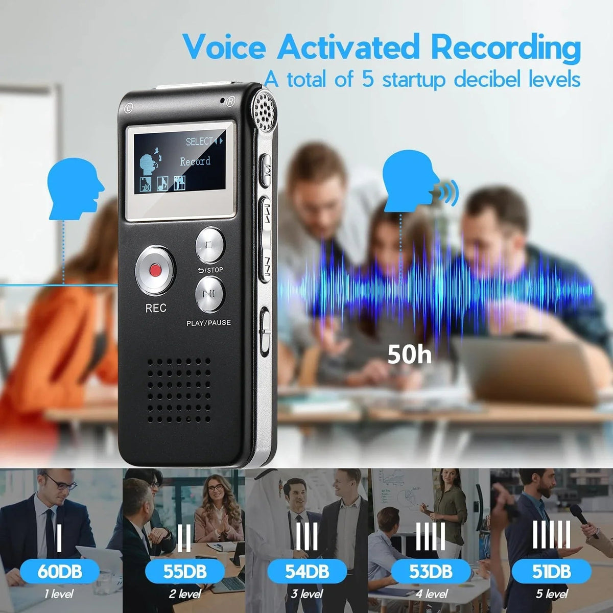 Compact Voice Recorder with Voice Activation, Digital Audio Recorder for Lectures and Meetings, Portable Sound Recorder