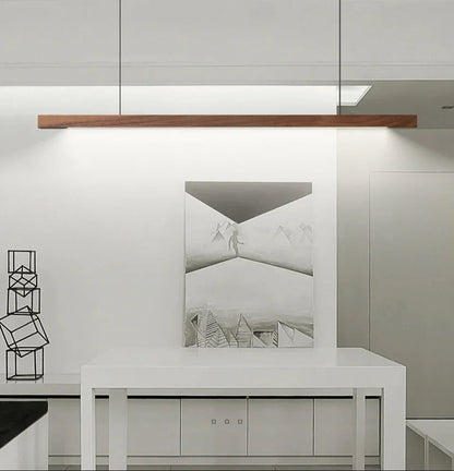 Linear Wood Hanging Light for Kitchen Island & Dining Table – Adjustable LED Ceiling Fixture in Pine or Walnut, 31-71 in Wide, Dimmable Opti