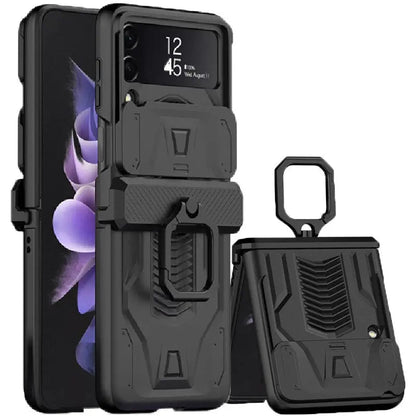Foldable Phone Protective Cover with Magnetic Kickstand Ring for Samsung Galaxy Z Flip 4 & Z Flip 3 – Dual-Layer Shockproof Design
