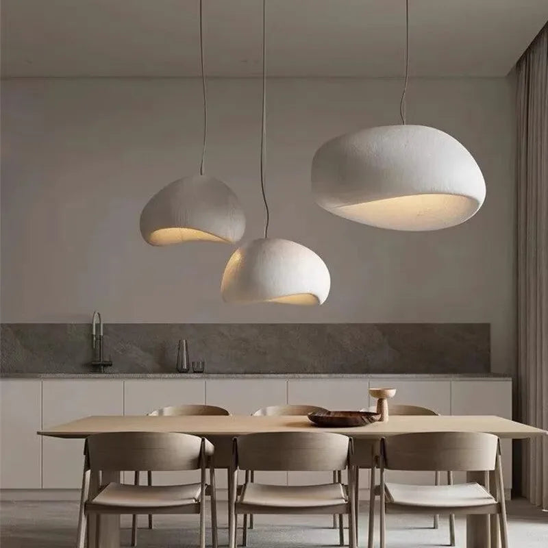 Stone-Look Dome Pendant Light Fixture in White & Gray – Organic Textured Ceiling Light for Kitchen Island Dining Room Bedroom – Modern Scand