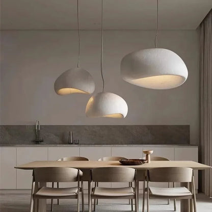 Stone-Look Dome Pendant Light Fixture in White & Gray – Organic Textured Ceiling Light for Kitchen Island Dining Room Bedroom – Modern Scand