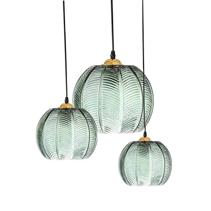 Fluted Globe Hanging Fixture Green Textured Glass Shade 10-Inch E27 Socket Dining Kitchen Island Overhead Lighting for Modern Retro Interior