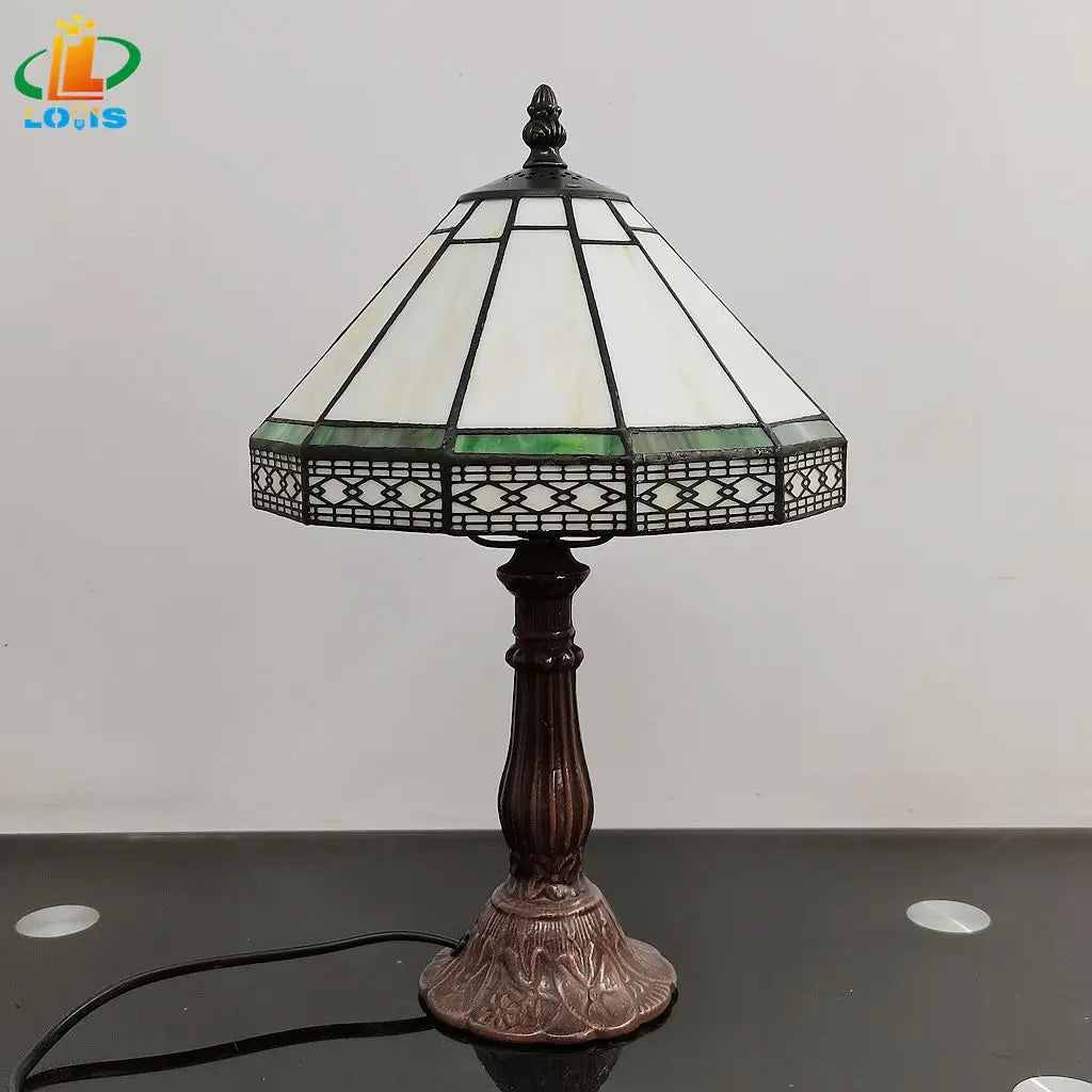 Handcrafted Art Glass Nightstand Lamp with Bronze Base – 8.7 in Shade, E27 Socket for Bedroom, Office & Living Room Accent