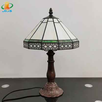 Handcrafted Art Glass Nightstand Lamp with Bronze Base – 8.7 in Shade, E27 Socket for Bedroom, Office & Living Room Accent